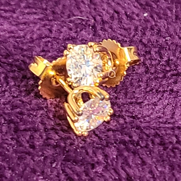 14k Moissanite Yellow Gold Over Sterling Silver Stud Earrings 1.00ctw DEW - Picture 2 of 8